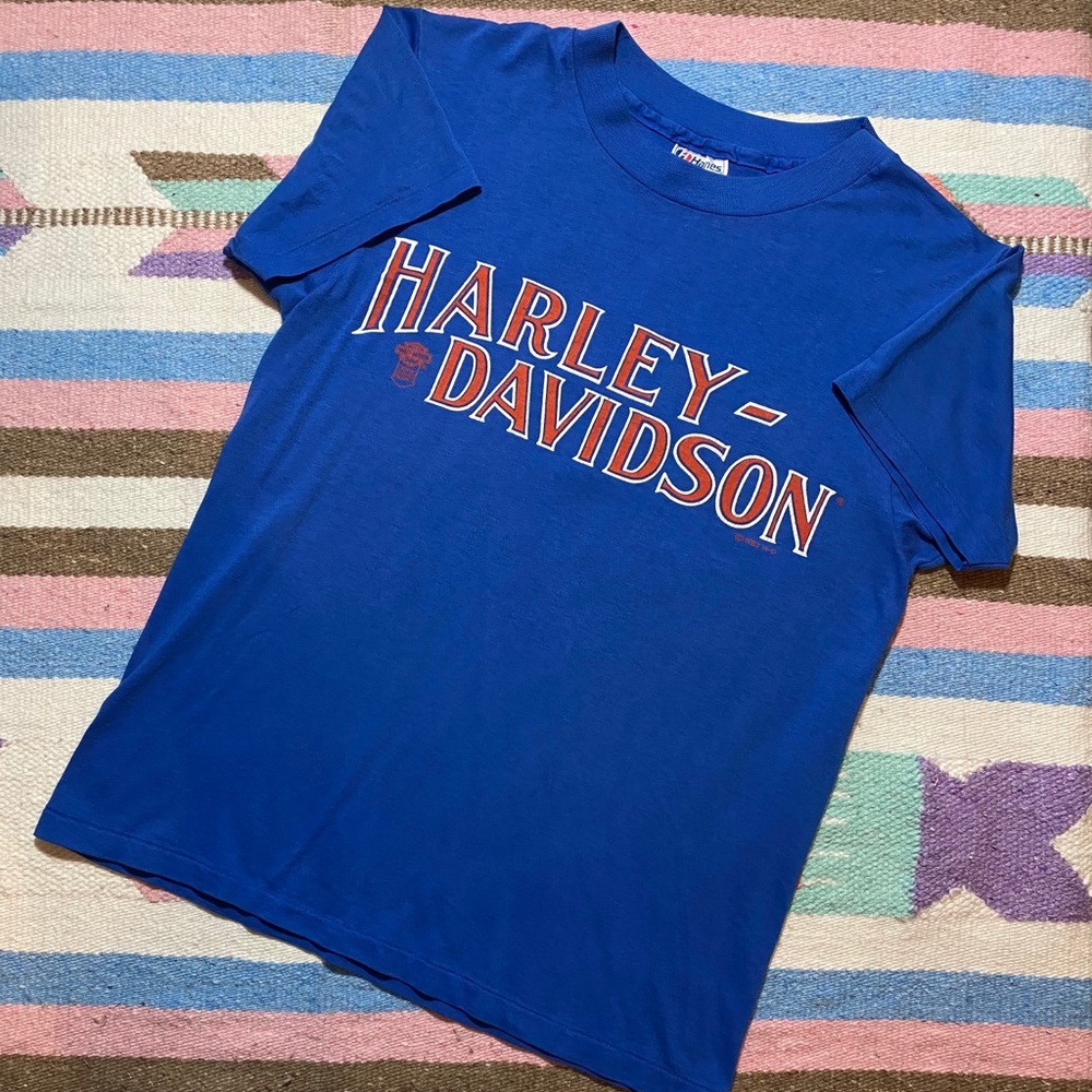 Vintage Harley-Davidson Shirt 80s Blue New Orleans - Picture 1 of 7